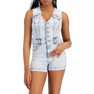 Denim romper sleeveless shorts jumpsuit